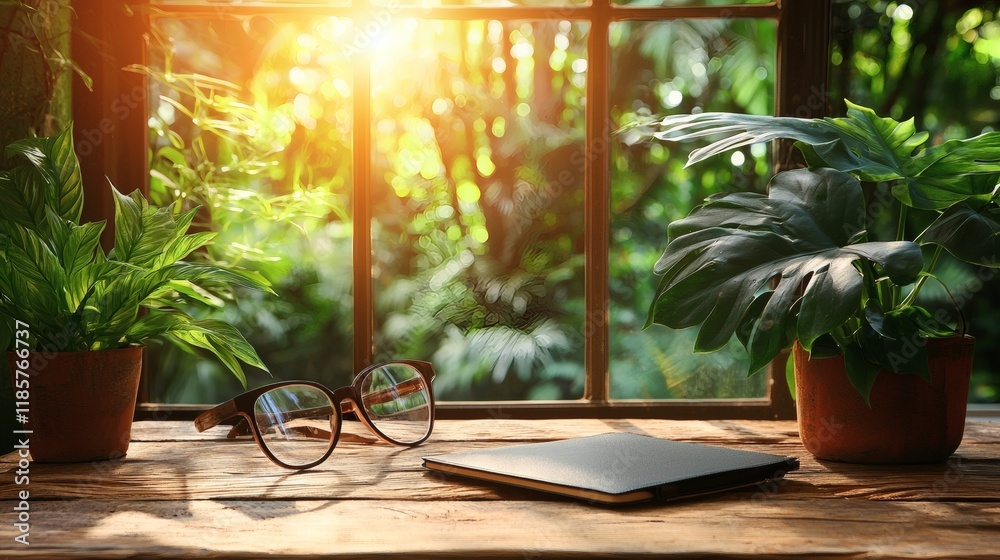 Poster setting clear and measurable goals for personal growth in a professional workspace stock photo with 