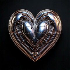 Chrome Heart in Y2K Style on Black Background - Isolated Digital Artwork