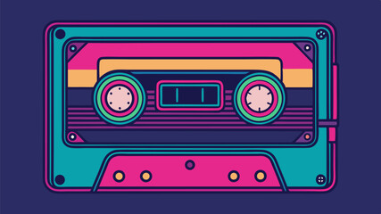 Retro cassette tape with neon highlights in vibrant color scheme for music design