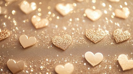 Obraz premium Golden Hearts Glitter Background: Romantic Valentine's Day