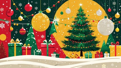 A Vibrant Illustration of a Winter Wonderland, Showcasing Snow-covered Trees, Glimmering Lights, and the Magic of the Season in a Beautifully Frosted Landscape