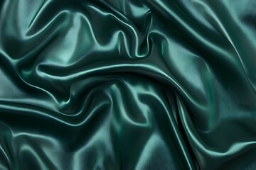Fototapeta premium Teal silk fabric drapes, studio shot, smooth texture, background blur, textile design (2)
