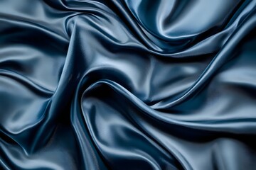 Obraz premium Draped dark blue silk fabric, studio shot, textured background, textile design