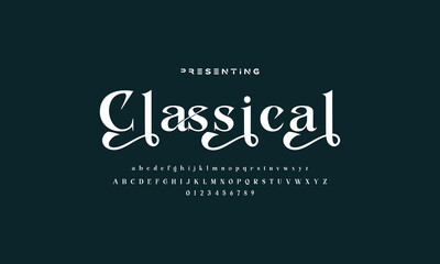 Elegant Font Uppercase Lowercase and Number. Classic Lettering Minimal Fashion Designs. Typography modern serif fonts regular decorative vintage concept. vector illustration