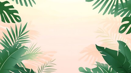 Fototapeta premium Lush Tropical Leaves Frame A Soft Peach Background