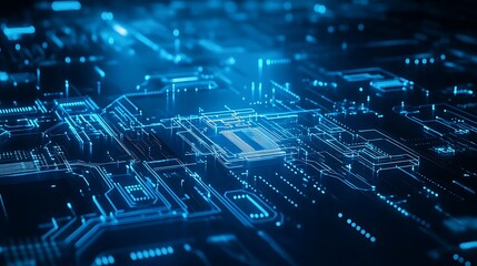 Naklejka premium Glowing blue digital circuit board Abstract technology background. Futuristic concept.