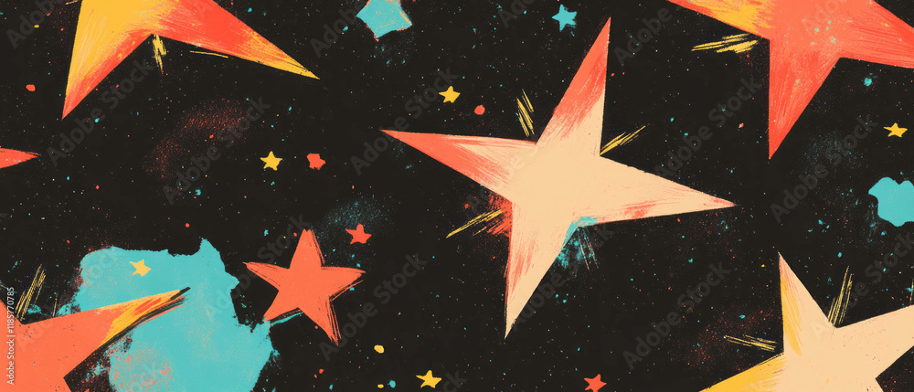 Poster Playful repeating star shapes create a whimsical design in dark background