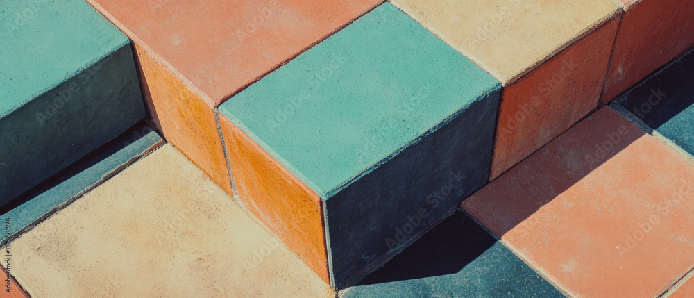 Poster Dynamic rhomboid tile pattern showcasing angular design and vibrant colors