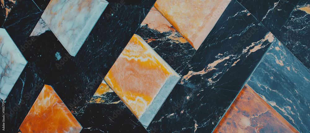 Aufkleber Dynamic rhomboid tile pattern showcasing angular geometric design with contrasting colors