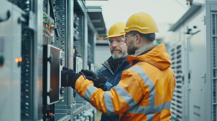 Engineers Collaborating to Set Up Innovative Battery Storage Systems for Sustainable Energy Needs