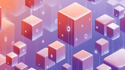 Abstract Cubes Falling Through Purple Space