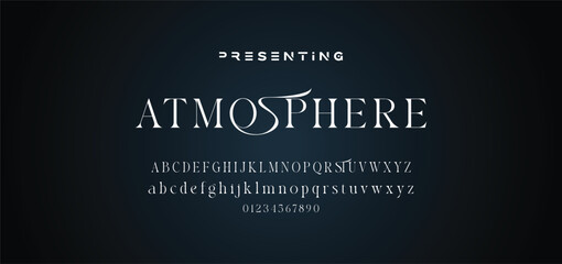 Luxury wedding alphabet letters font with tails. Typography elegant classic serif fonts and number decorative vintage retro concept for logo branding. vector illustration