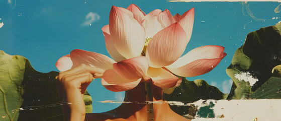 Collage of a serene torso and a vibrant lotus flower representing purity and elegance