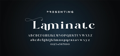 Luxury wedding alphabet letters font with tails. Typography elegant classic serif fonts and number decorative vintage retro concept for logo branding. vector illustration