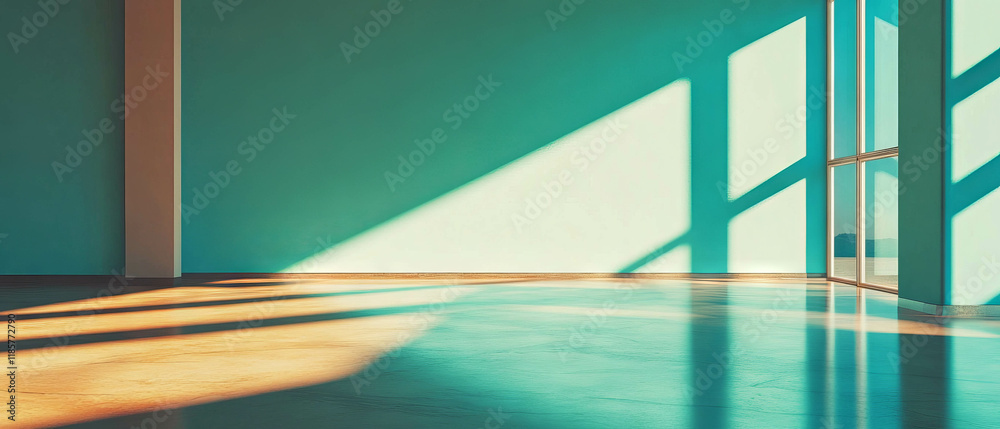 Poster modern minimalist design featuring geometric shapes and clean lines in a spacious room