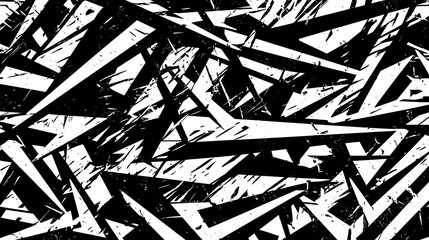 Fototapeta premium Abstract black and white sharp geometric pattern, chaotic design, seamless texture, urban background, for textile printing