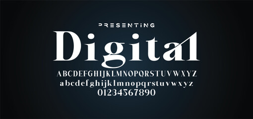 Luxury wedding alphabet letters font with tails. Typography elegant classic serif fonts and number decorative vintage retro concept for logo branding. vector illustration