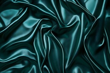 Fototapeta premium Teal silk fabric draped, studio shot, dark background, textile design