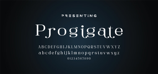 Luxury wedding alphabet letters font with tails. Typography elegant classic serif fonts and number decorative vintage retro concept for logo branding. vector illustration