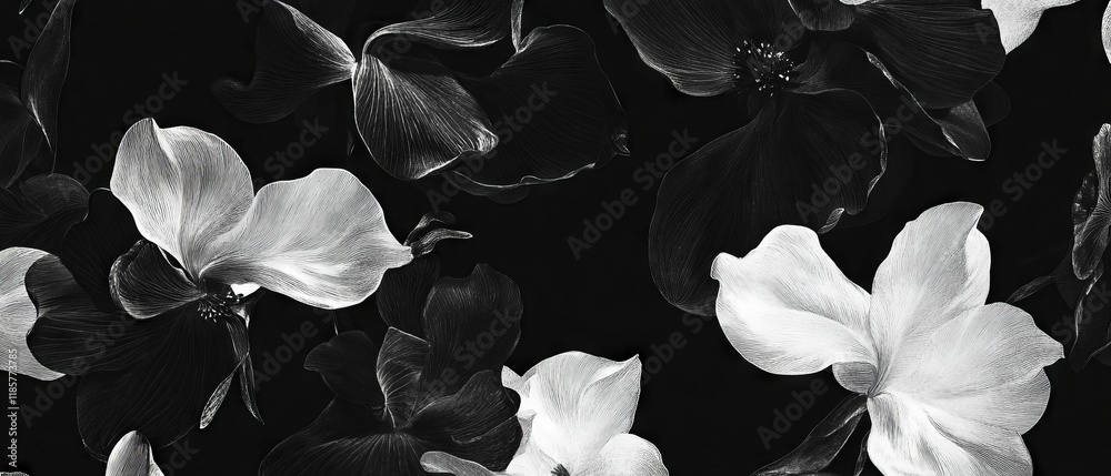 Poster delicate floral patterns with stylized outlines and sophisticated background design
