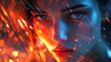 Colorful portrait featuring vibrant light effects.