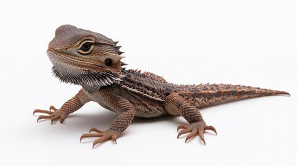 Obraz premium Bearded dragon displaying unique behavior studio setting animal photography neutral background close-up reptile characteristics