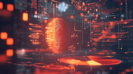 Obraz premium Vibrant digital artwork showcasing a glowing sphere representing data flow within a complex network.