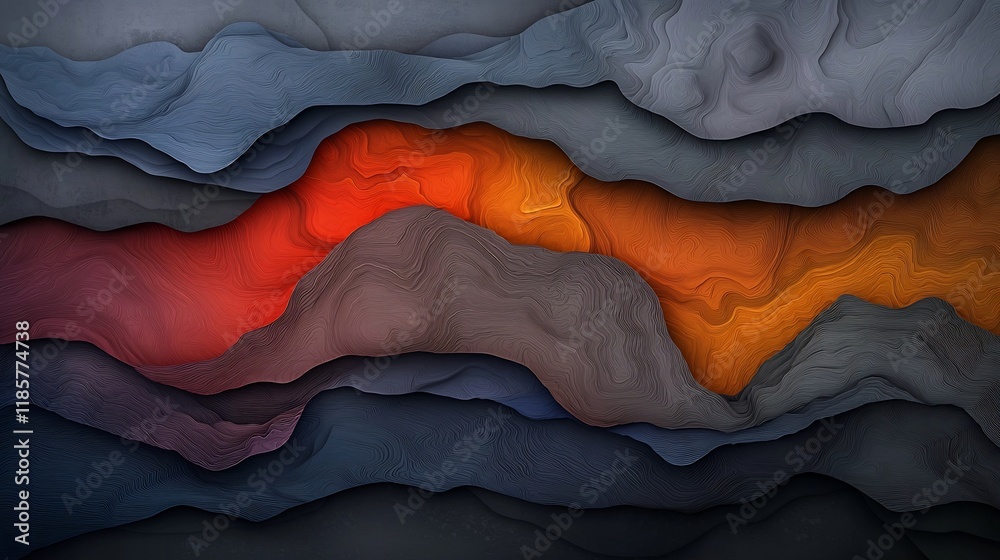 Poster captivating fluid topographic rainfall pattern map with vivid algorithmic weather data visualization