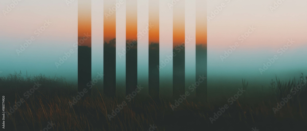 Poster Vertical lines with subtle texture in a minimalist composition at dusk