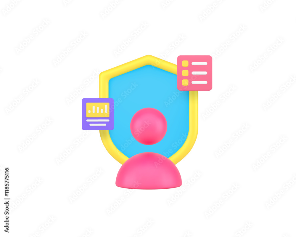 Poster personal data account security protection 3d icon realistic vector illustration. user safety identif