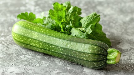 Fresh Green Zucchini with Herbs on Gray Textured Surface