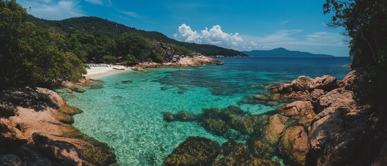 Obraz premium Tropical beach with white sand and turquoise water for serene relaxation