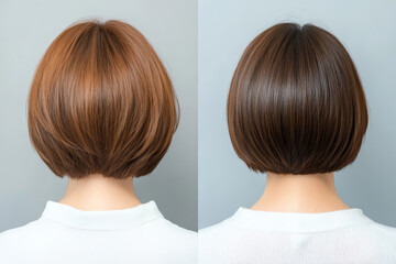 Transforming hairstyles with a sleek bob cut featuring rich brown and warm chestnut tones for a stylish look