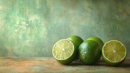 Fresh Limes on Rustic Wooden Surface Still Life Photography