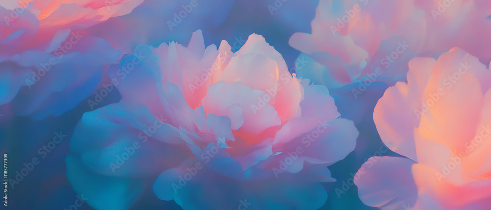 Poster watercolor peonies with soft texture creating a delicate artistic background