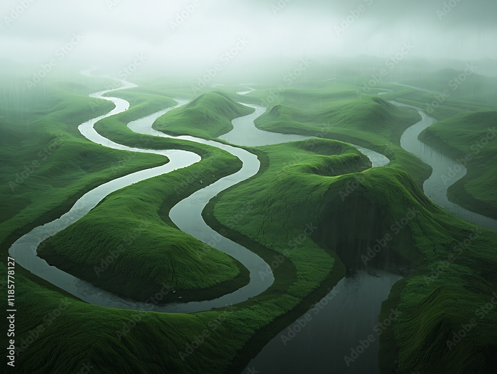 Poster mesmerizing data driven landscape of fluid weather patterns and topographical terrain richly detaile