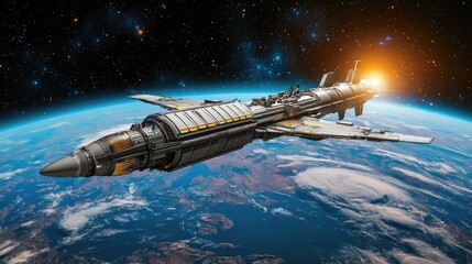 Obraz premium Exploration mission of a futuristic spaceship in outer space digital art cosmic environment aerial perspective