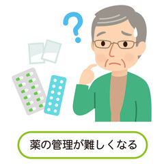 薬の管理が難しくなり、困った表情の高齢者　認知症
