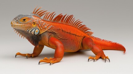 Obraz premium Vibrant orange iguana in studio setting animal photography close-up view tropical environment