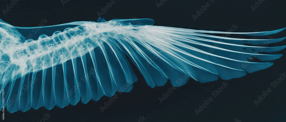 Poster x-ray view of bird wing bones showcasing lightweight structure and aerodynamic design