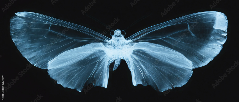 Poster x-ray revealing the delicate structure of butterfly wings and intricate vein patterns