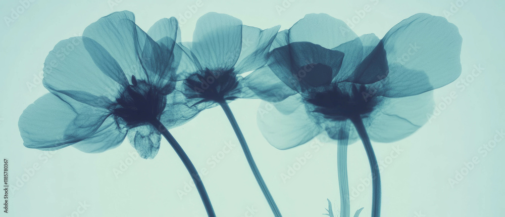 Poster x-ray view revealing the delicate structure and calming properties of chamomile flowers