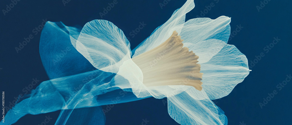 Poster X-ray image showcasing the delicate structure of a daffodil bloom in spring