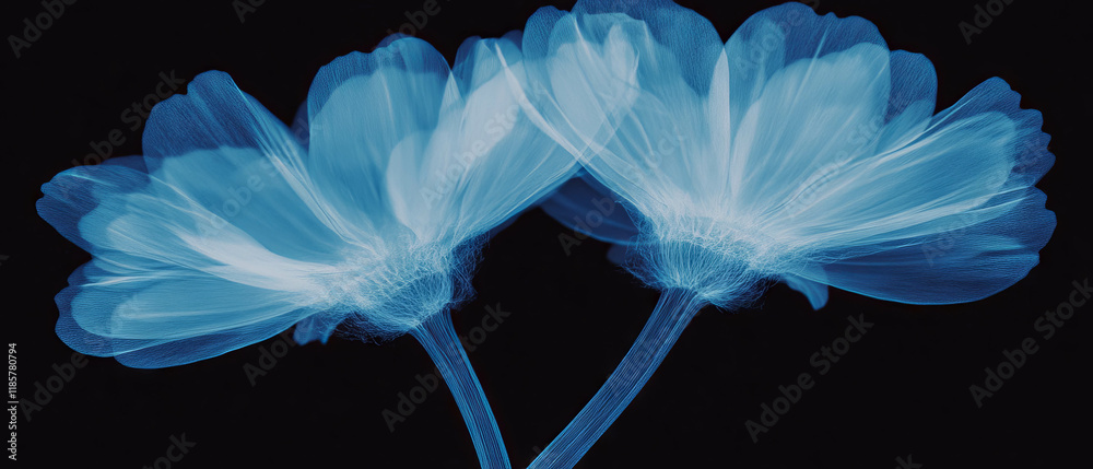 Poster x-ray visualization of daisy petals revealing delicate structures and cheerful forms