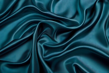 Obraz premium Teal silk fabric drapes, soft folds, studio shot, background texture, textile design