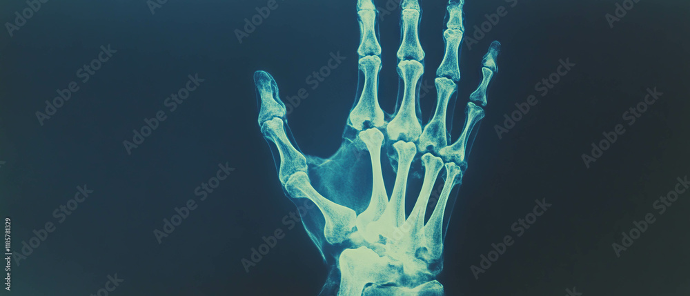 Poster detailed x-ray of hand bones showcasing intricate skeletal structure