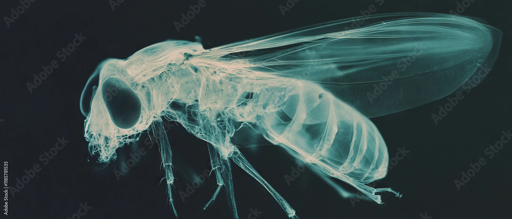 Poster exploring the alien-like structure of an insect revealed through x-ray technology