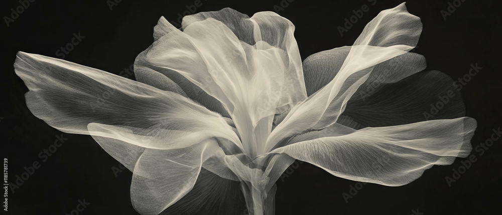 Poster Intricate X-ray depiction of an iris flower showcasing delicate structures and design