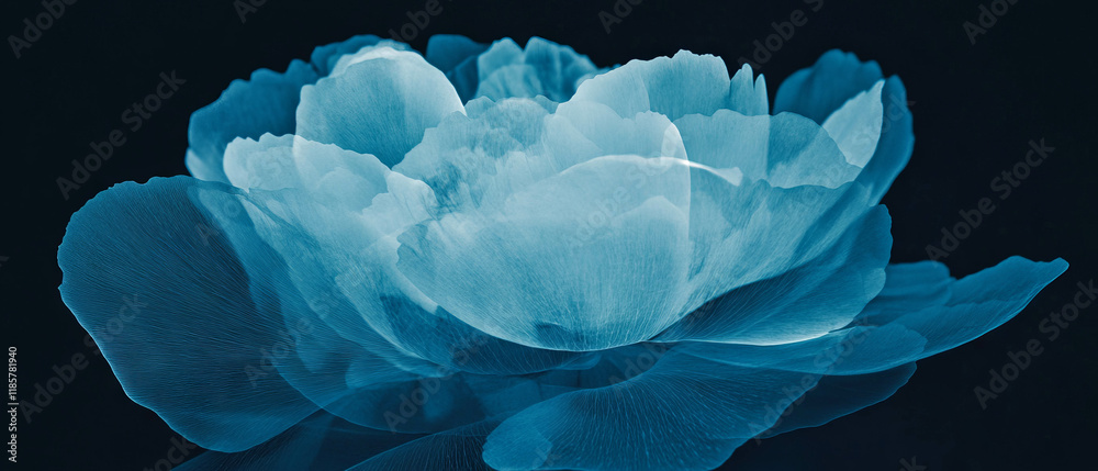 Poster x-ray visualization of a peony bloom showcasing layered petals and intricate details
