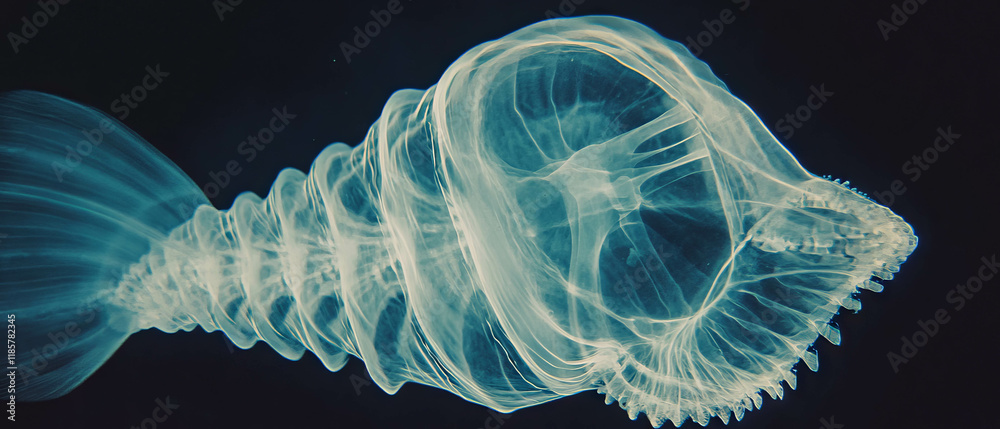 Poster intricate spiral of a seashell with hidden chambers revealed in x-ray imaging